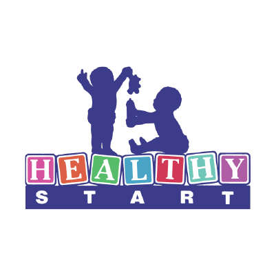 Healthy Start logo of blue babies playing sitting on blocks.